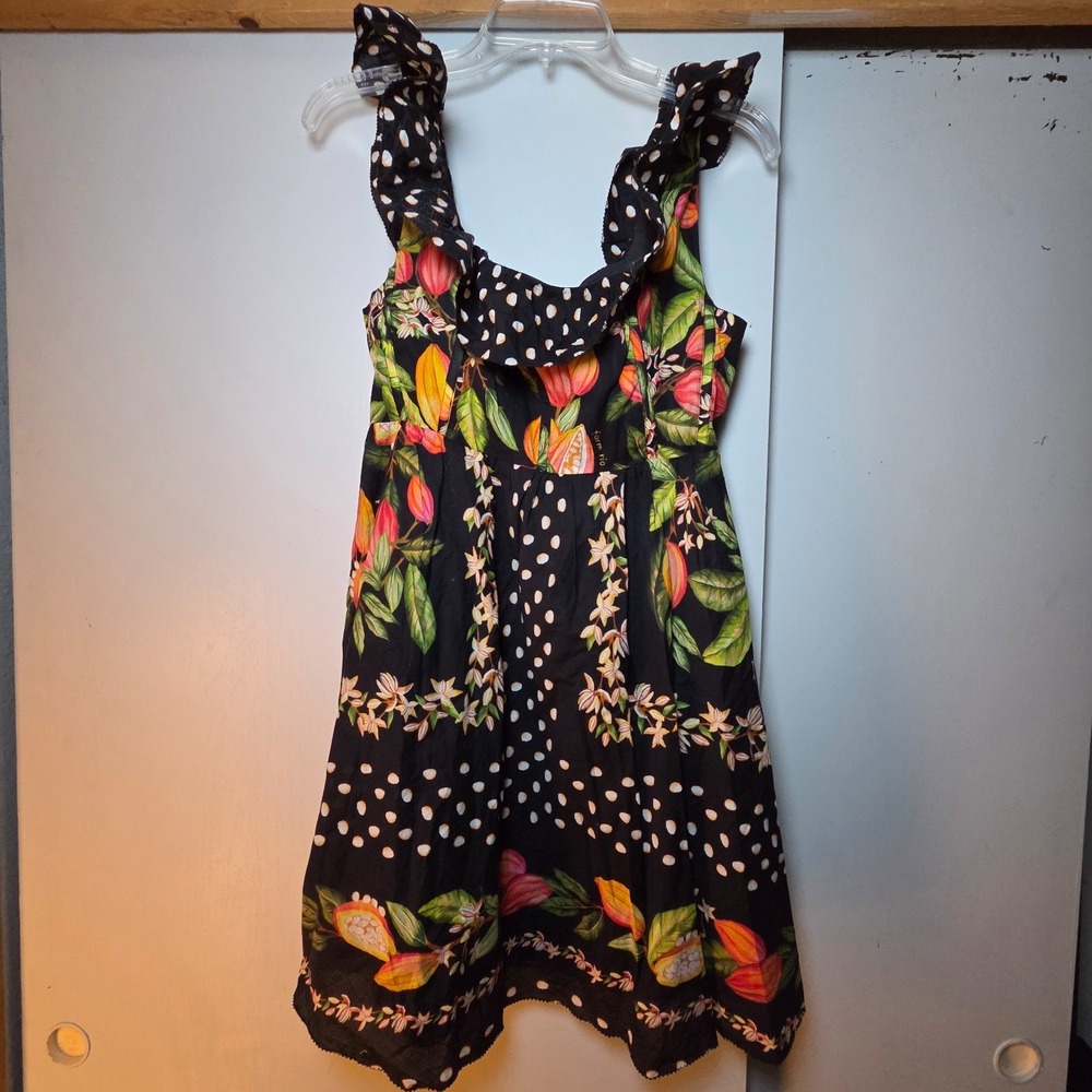 Farm Rio Women's Cocoa Paradise Mini Dress Size S Sleeveless Fruit Floral Boho